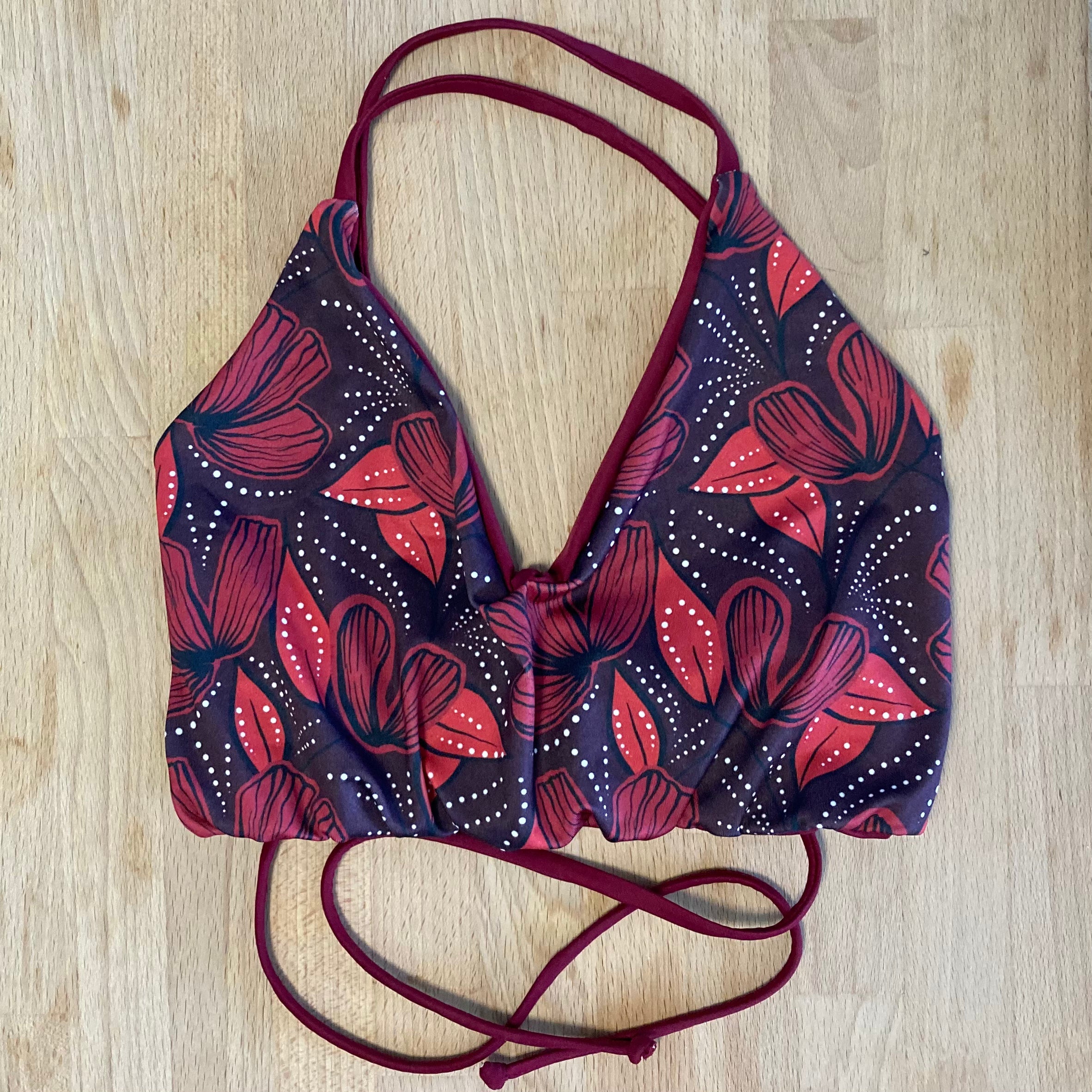 Crimson Petals - V Neck Cross Back Top - Large